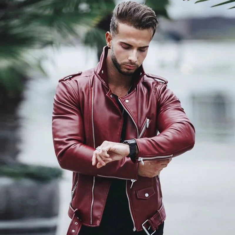 New Brown Autumn And Winter Fashion Leather Jacket Men's Plus Size Zipper Locomotive Leather Jacket Jacket