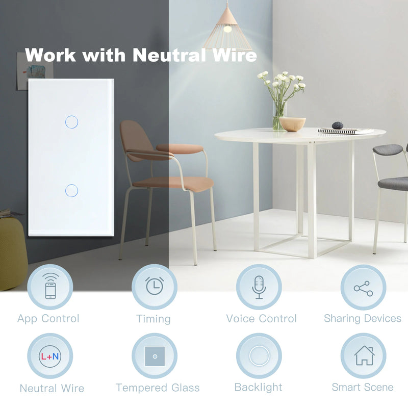 BSEED WIFI Double Light Switches 2/4/6 Gang 1/2/3 Way Wireless Touch Sensor Wall Switches Google Alexa Smart Life App Control