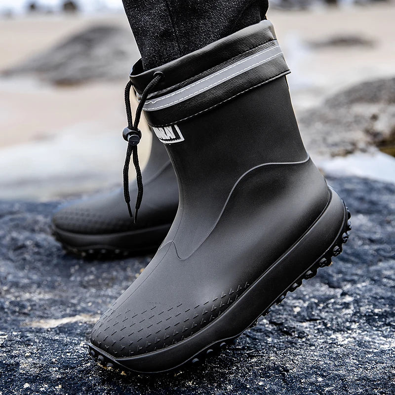 Men's Short Rain Boots Anti-Slip Work Boots Fishing Car Wash Labor Protection Water Shoes Lightweight Durable Rubber Material