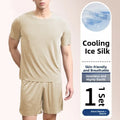 Ice Silk Sleepwear Set round Neck Short Sleeve Casual Lightweight Men's Home Clothes Comfortable Underwear for Youth in Summer