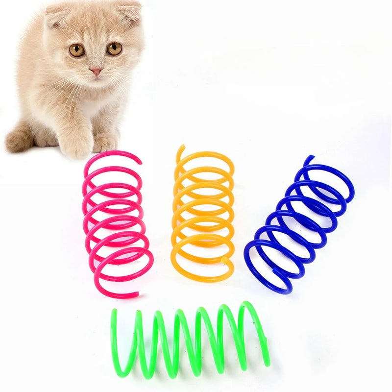 4Pcs Cat Spring Toy, Cat Spiral Toys Interactive for Indoor Colorful Cats Plastic Springs Coil for Kitten Hunting Swatting