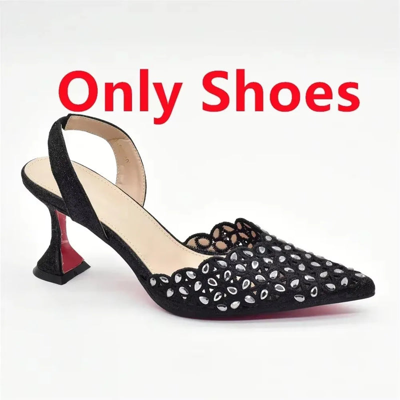 New Arrival Nigeria Women Designer Shoes and Bags Decorated with Rhinestone Wedding Italian Shoes Bag Set Pumps Women Luxury