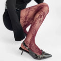 Lolita Sweet Girls Punk Style Floral Tights Colorful Thigh High Stockings Lingerie Women Sexy Hollow Out Mesh Fishnet Pantyhose