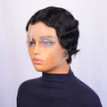 13x4 Transparent Lace Front Short Pixie Cut Wig Finger Waves Brazilian Human Hair Wigs with Pre Plucked Bangs Glueless for Women