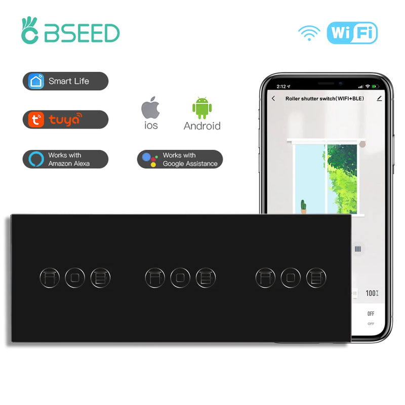 Bseed EU Standard Tuya Wifi Blind Switches Wireless Smart Roller Shutter Switch Smart Life Google Assistant Alexa Voice Control