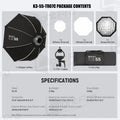 Triopo K3 Quick-Setup Bowens Mount Octagon Softbox One-Step Install Portable Light Modifier Umbrella Reflector W/ Honeycomb Grid
