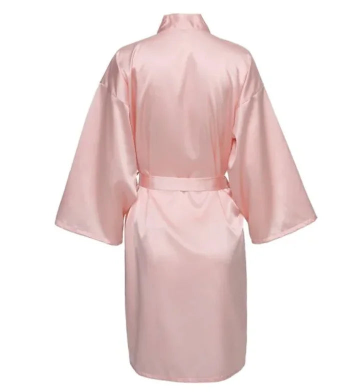 Solid Satin Night Robe, Elegant Half Sleeve V Neck House | SAMAG