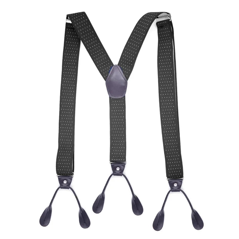35mm Width Suspenders for Men Dark Brown Leather Button Elastic Y Back Male Fashion Suspenders Pant Braces Jock Strap Men