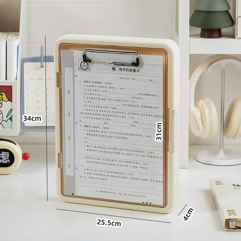 A4 Multifunctional Folder - Transparent Document Organizer Writing Pad for Students, Exam Paper Storage Binder Convenient