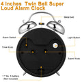 4 Inch Super Loud Alarm Clock for Heavy Sleepers Metal Retro Twin Bell with Backlight Quartz Analog Clock for Bedroom Bedsides