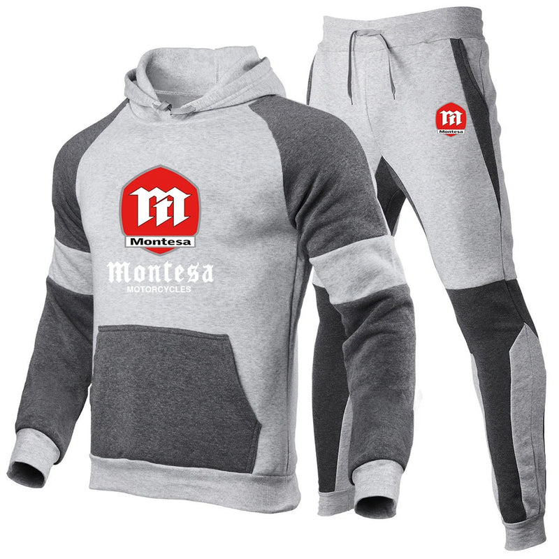 Spring Autumn Men's Montesa Motorcycle Logo Print Patchwork Pullover Hoodies+Personality Drawstring Sports - View 10 | SAMAG