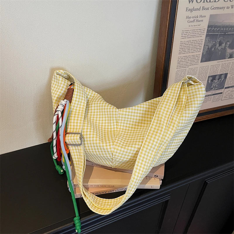 Microfiber Plaid Zipper Hobos Bags 2026 Spring/summer New Versatile Bags Daily Commute Fashion Portable Crossbody Bags