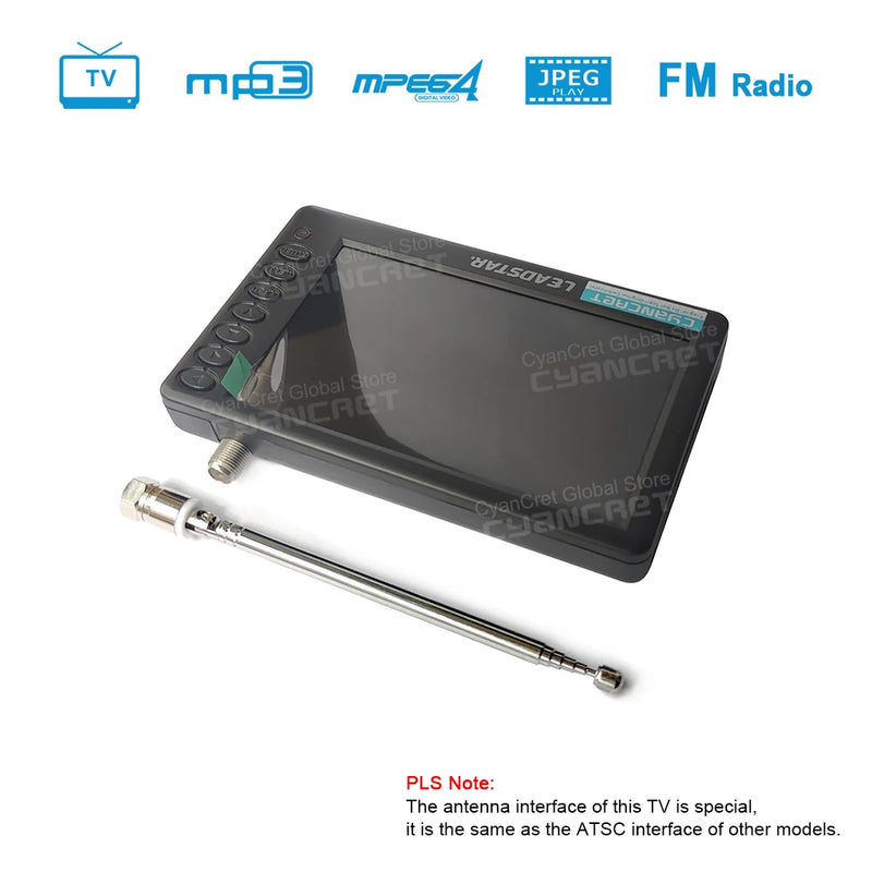 LEADSTAR D5 Portable TV Pocket TV 5 Inch DVB-T2 ATSC ISDB-T TDT DTT Digital and Analog Mini Small Car Television Support TF AC3