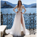 Sexy Appliques A Line Wedding Dresses Deep V Neck - View 3 | SAMAG