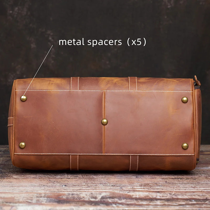 Vintage Men's Travel Bag Genuine Leather Hand Luggage Boston Bag Duffle Large Capacity Shoulder For 16 Inch Laptop NUPUGOO