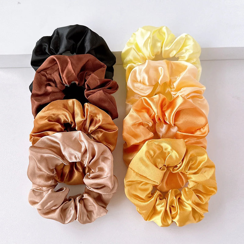 8Pcs/set Bright Color Silk Hair Scrunchies Women Y2K Solid Color Elastic Hair Bands Ponytail Holders Hair Rope Hair Accessories