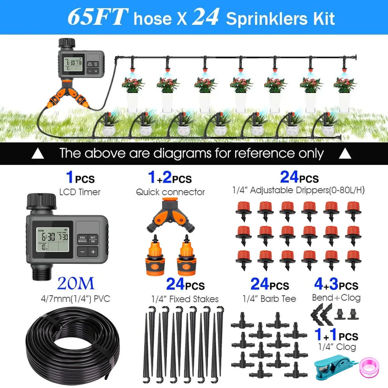 30-5m Garden LCD Button Timer Irrigation Set 0-80L/H Rotating Adjustable Nozzle Intelligent Display Automatic Watering System