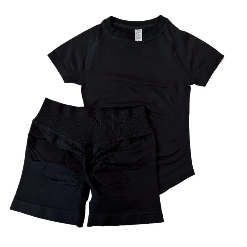 1-2 Pieces Sports Sets Short Sleeve Seamless Yoga Top Gym Suit T-shirt Set Fitness Set Women Workout Running Sports Shorts