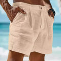 Summer Cotton Linen Shorts for Men Solid Casual Button | SAMAG