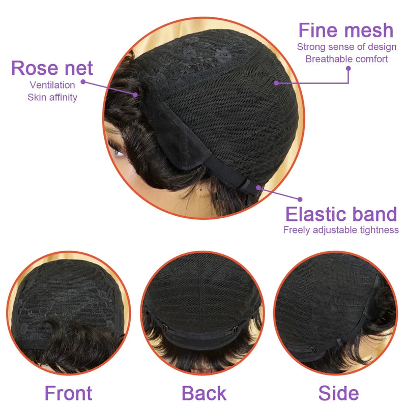 Short Wavy Layered Pixie Wig Human Hair Boy Cut Short Human Hair Wigs for Black Women Machine Made Brazilian Hair Wigs on Sale