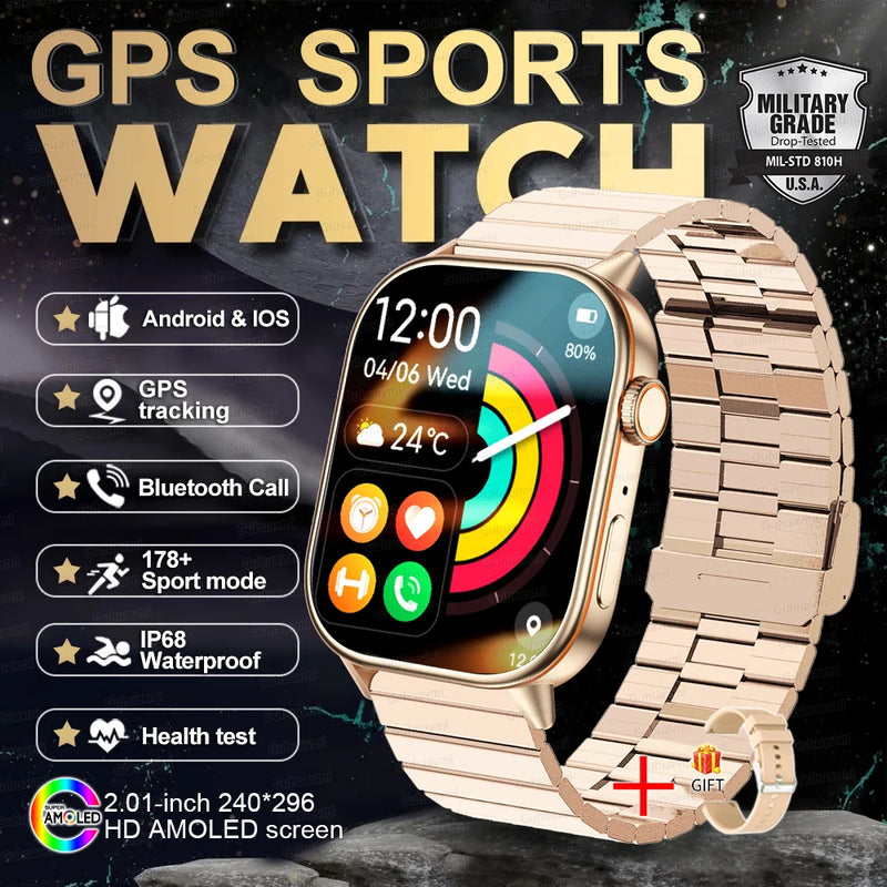 New GPS Military Smart Watch Bulit-in GPS Compass Altimeter Barometric 10ATM IP69K Waterproof AMOLED BT Call Smartwatch