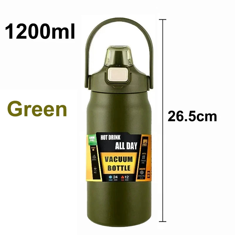 Outdoor Portable Thermos with Straw 304 Stainless Steel Thermal Mug Tumbler Cup Sports Vacuum Flasks Cold and Hot Water Bottle