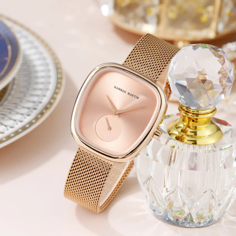 Local Shipping Women Watch With Stainless Steel Mesh Strap 34mm Rose Gold Dial Oval Clock Creative Timing - Visuel 4 | SAMAG