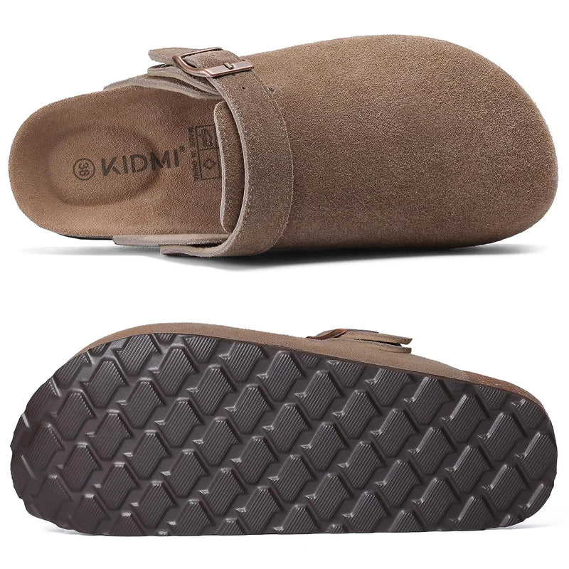 Bebealy Women's Suede Clogs with Arch Support Fashion Back Strap Leather Mules Slip On Potato Shoes Genuine Cork Footbed Clogs