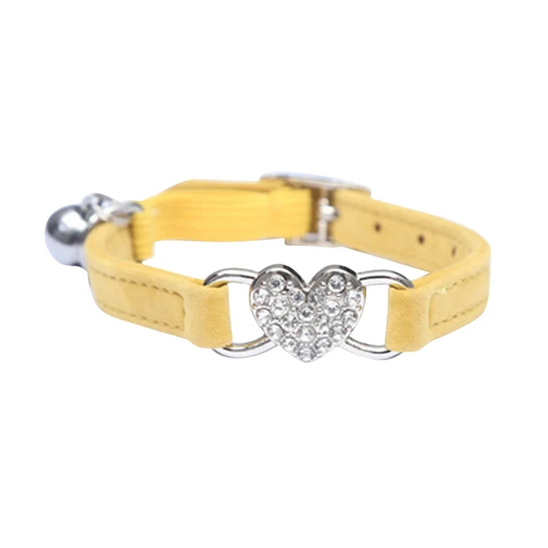Heart Shaped Cat Collar With Bell Safety Elastic Adjustable Collar Soft Cat Crystal Collar For Kitten Puppy Pet Supplies