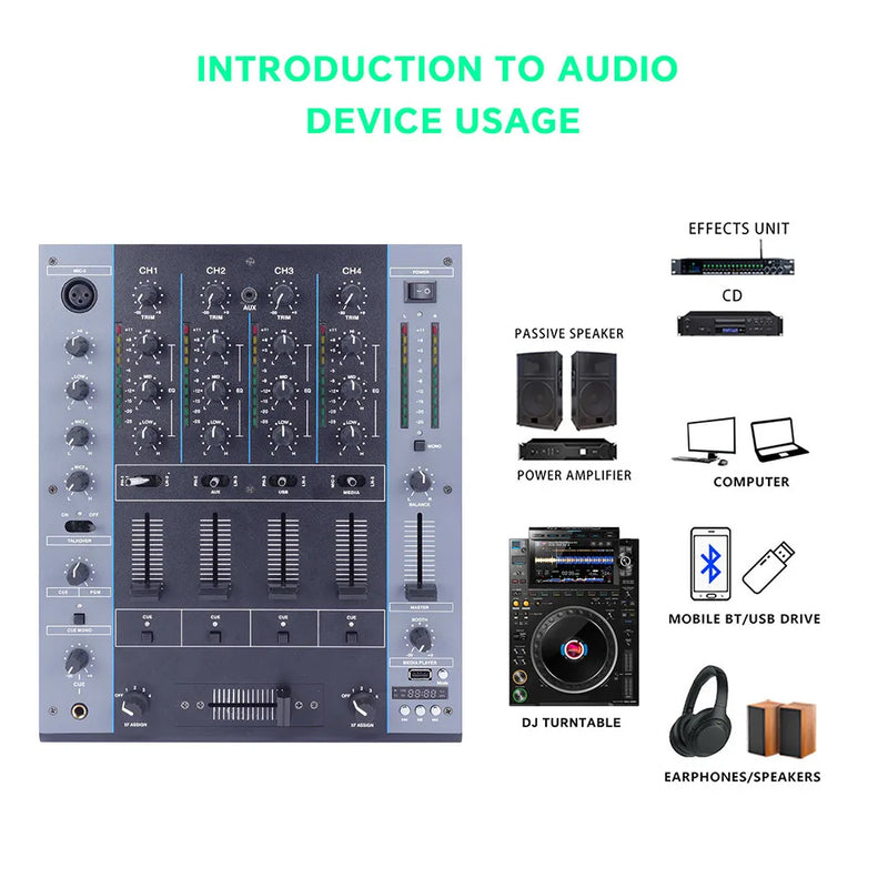 FLALWREO M4000 Professional Mini DJ Controller for Club Disco Home Audio Power Mixer Console Mini Speaker Use