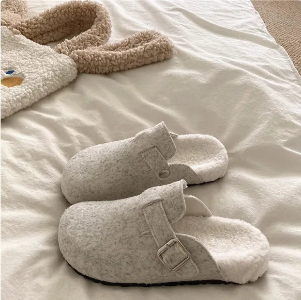 Evshine Winter Fur Clogs Slippers For Women Men Cork Footbed Plush Lined Mules Fuzzy Suede Potato Shoes Warm Furry House Clogs