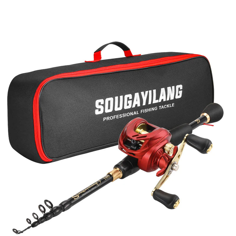 Sougayilang Baitcasting Fishing Rod and Reel Bag Set 1.8-2.4m Telescopic Rod and Metal Spool Fishing Reel for Bass Fishing Pesca