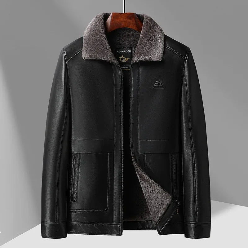 Winter Thick Warm Fur Integrated Leather Jackets Men's High Quality Solid Casual Business PU Coat Retro Versatile Men Clothing