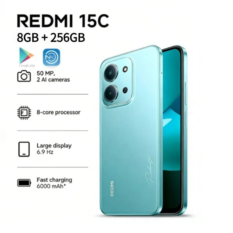 2026 new REDMI 15C Global Edition Redmi 15C 5G 8+256GB Smartphone: Ultra-slim 6000mAh smartphone with long battery life