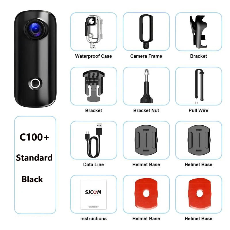 SJCAM C100Plus Motion Camera Thumb Cam 4K 30M Waterproof 2.4G WiFi Action Sport Action Cam EIS Bicycle Helmet Motorcycle