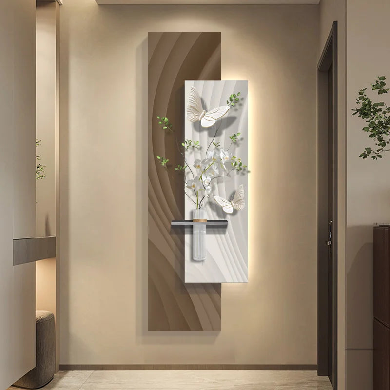 Green Plant Decoration Painting Living Room Corridor Corridor Hanging Painting Large White Wall Creating Landscape Wall Lamp