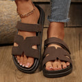 Women's Flat Sandals H Shape Double Strap Platform Slide Sandals Casual Slip On Flat Slippers Daily Casual Shoes
