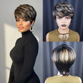 Short Layered Straight Pixie Cut Finger Waves Wigs Human Hair 100% Natural Realistic Tangle Free Full Machine Made For Women