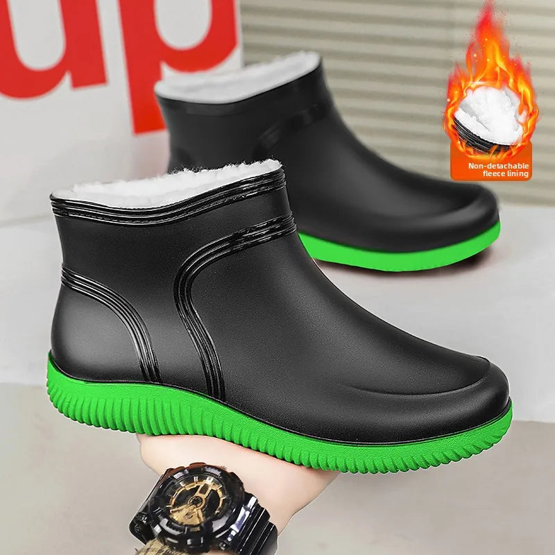 Men's Winter Fleece Lined Rain Boots Warm Cotton Work Safety Rubber Boots Outdoor Fishing Water Shoes Special for Delivery Ri...