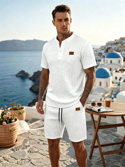 Men's Island Vacation Herringbone Textured Henley | SAMAG