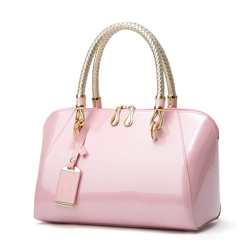 Luxury Designer Handbag Shiny Leather Boston Bag 2023 Fashion New Blue Red Black Beige Pink Bags for Women Sac De Luxe Femme