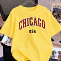 Chicago Usa Letter Printing T-Shirt Women Cotton Summer Short Sleeve Tops Comfortable Soft O-Neck T Shirt Casual Womans Clothes