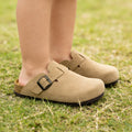 Retro Suede Leather Mule Clogs Arch Support Cork Latex Footbed Adjustable Buckle Non-Slip Indoor Outdoor Walking for Women & Men