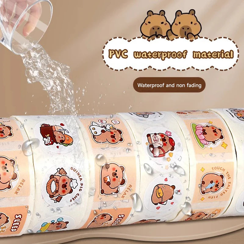 600PCS Cartoon Kapibala Q-Version Roll Stickers Aesthetics DIY Decorative School Supplies Stationery Notebook Decals Toys Gift