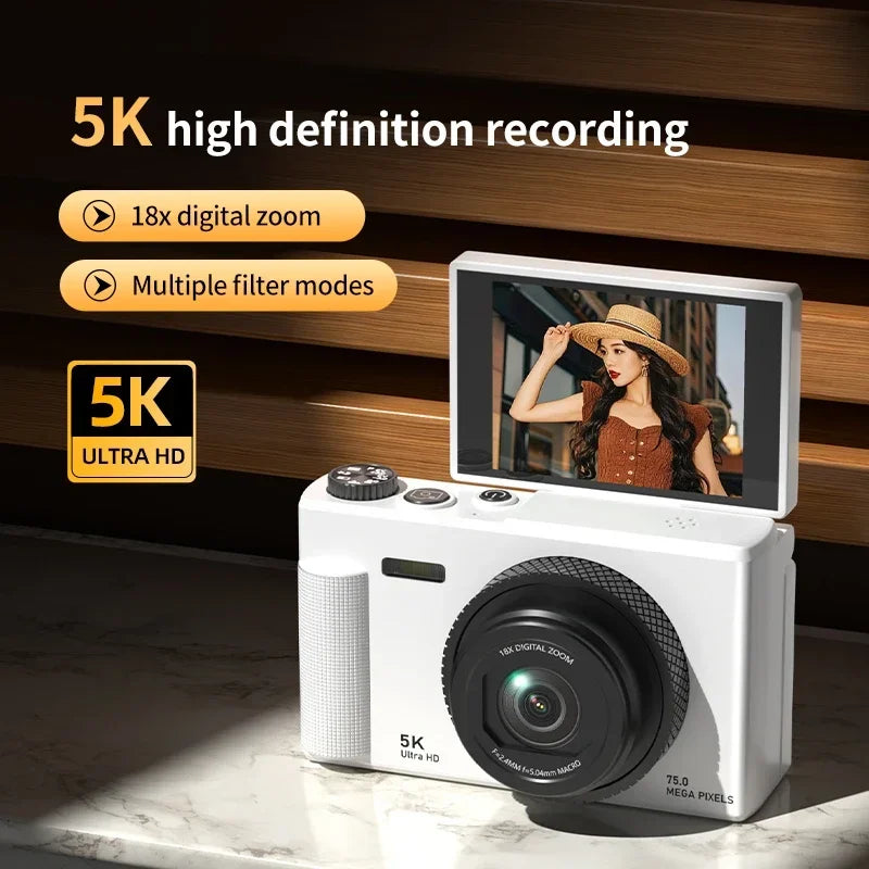 Lenovo Digital Camera 180° Flip Screen 5k Video Vlog Camera 75mp Anti-shake 18x Zoom Portable Body Camera For Students Gifts