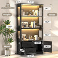 Display Cabinet with Glass Doors, 4-Tier Display Case with 3-Color Lights & Human Body Sensor, Storage Cabinets with 3 Shelves &
