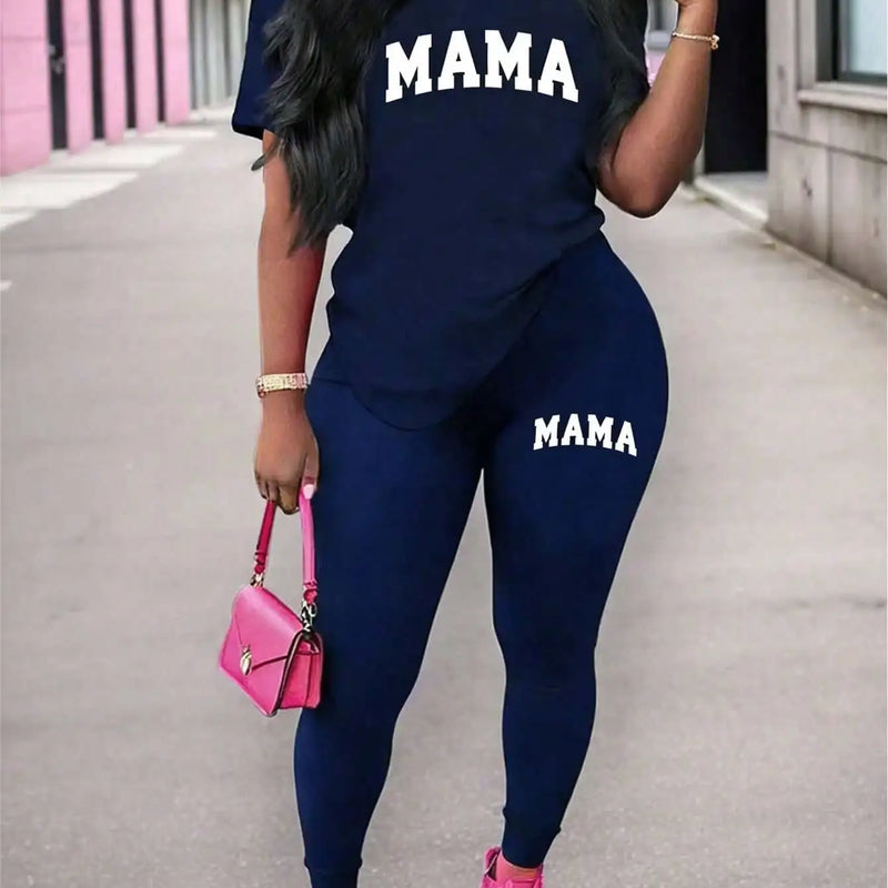 2026 Women's New Casual Spring/Summer Two Piece Set Round Neck Letter Printed Short Sleeve T-shirt and Letter Printed Pants Set