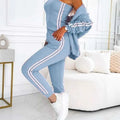 Autumn Three-Piece Set Women's Suit Striped Tape Patch Buttoned Jacket + Tank Top + Pants Sets Lady Sportswear Casual Tracksuits
