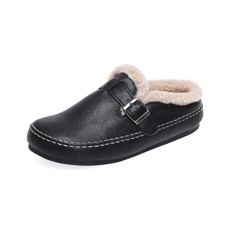 Teddy Fur Leather Birken Mules Woman Winter Warm Lambswool Slide Clogs Ladies Brand Design Casual Slip-on Plush Cotton Shoes