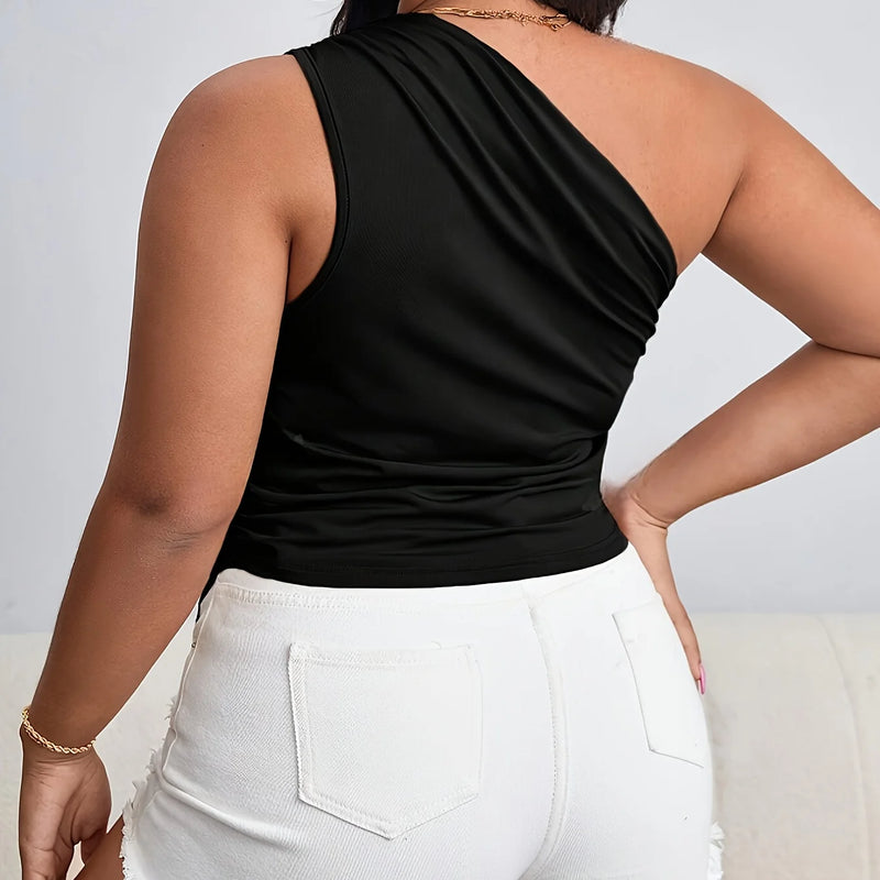 Plus Size Summer Sexy One Shoulder Off the Shoulder Women's Tank Tops Elegant Asymmetrical Hem Top Solid Y2K Streetwear